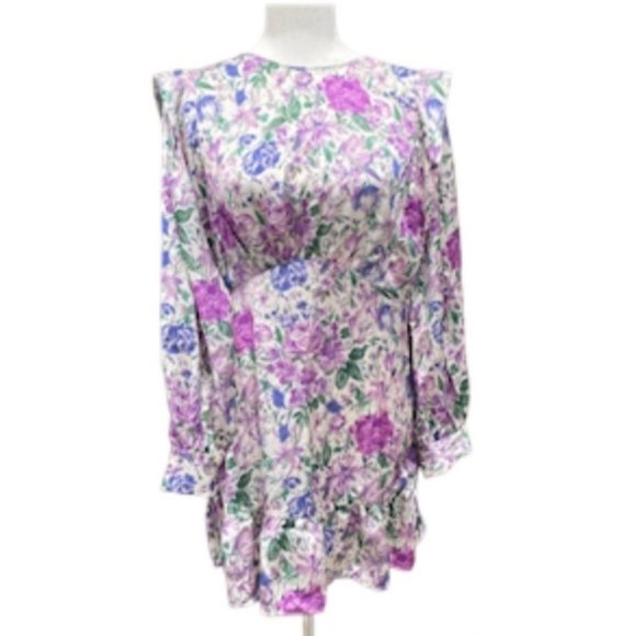 Zara floral satin long sleeve mini dress
